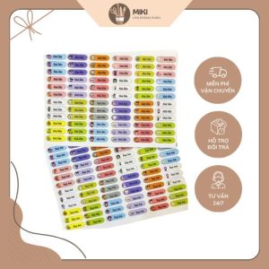 Set 60 tem nhãn dán sticker in tên theo yêu cầu MIKI