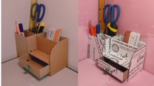 làm hộp đựng bút bằng bìa carton